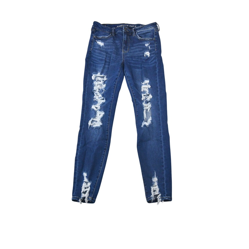 American Eagle Hi-Rise Jegging Womens 10 Blue Excellent Distressed Denim Jeans